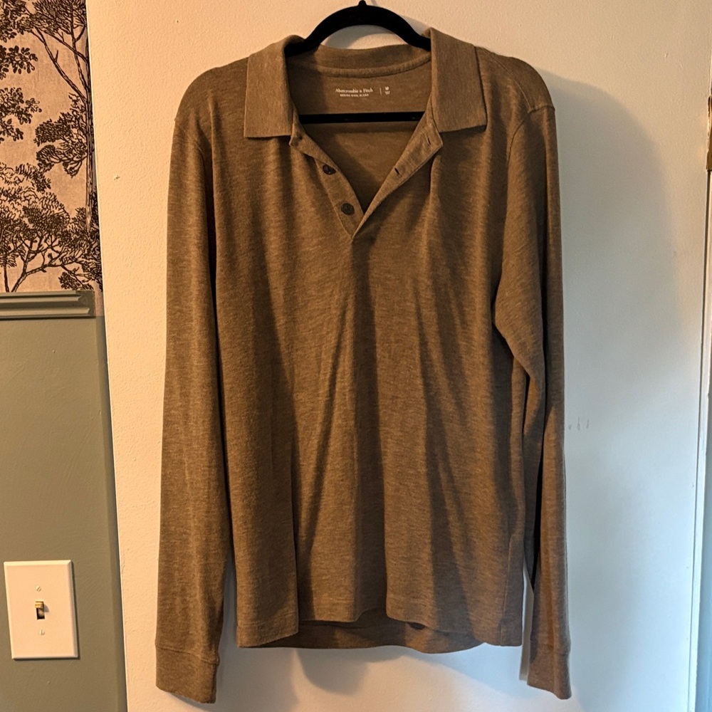 Men's A&F Brown Long Sleeve Polo